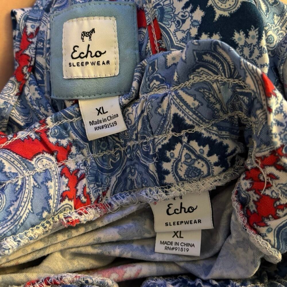 🌻 2/$20 Echo Sleepwear XL Two Piece Pajama Set Pockets Racerback Tank Boho Print - Picture 3 of 5